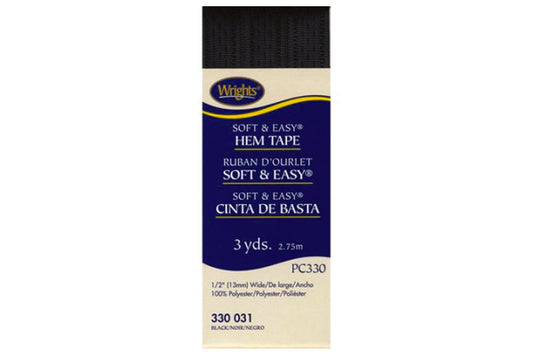 Wrights Hem  Tape Poly 1/2" 3yd Black