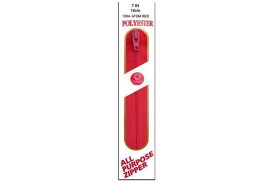 C & C Poly All Purpose Zipper 7" Atom Red