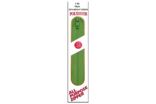 C & C Poly All Purpose Zipper 7" Bright Green