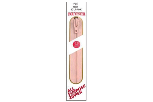 C & C Poly All Purpose Zipper 7" Light Pink