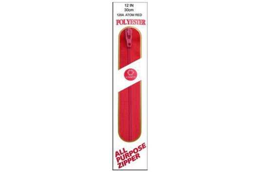 C & C Poly All Purpose Zipper 12" Atom Red
