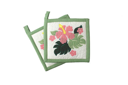 Quilted Bundle Potholders - Green/Pink