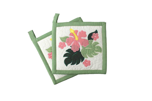 Quilted Bundle Potholders - Green/Pink