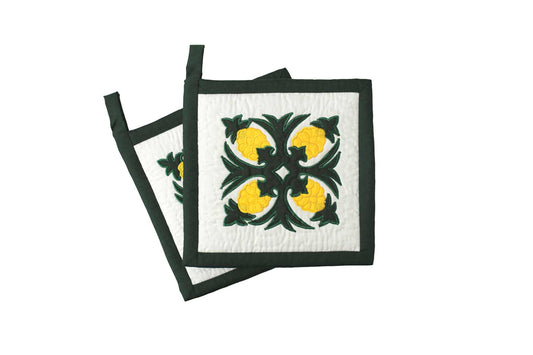 Quilted Bundle Potholders - Hunter/Yellow