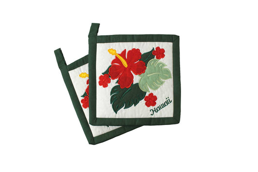 Quilted Bundle Potholders - Hunter/Red