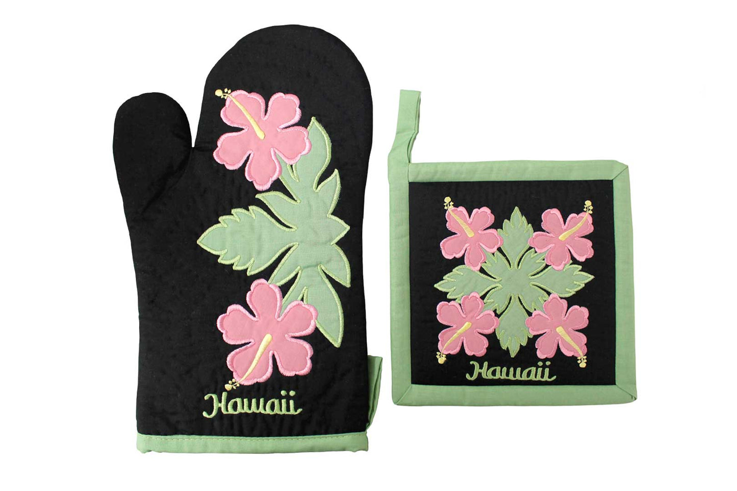 Quilted Bundle Potholder / Oven Mitt - Green/Black
