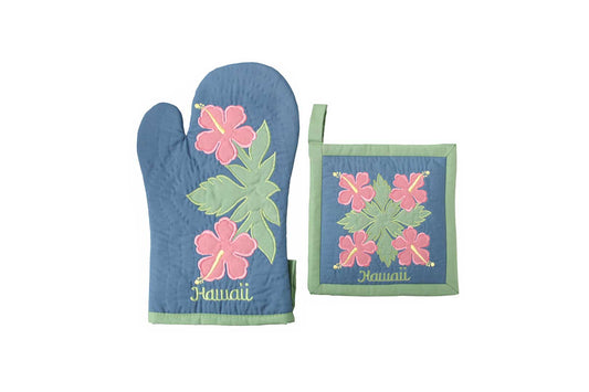 Quilted Bundle Potholder / Oven Mitt - Green/Blue