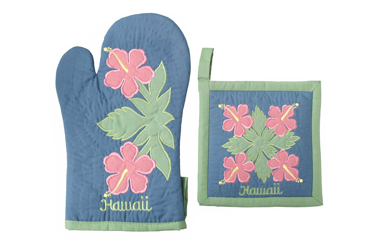 Quilted Bundle Potholder / Oven Mitt - Green/Blue