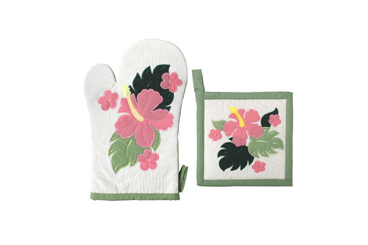 Quilted Bundle Potholder / Oven Mitt - Green/Pink