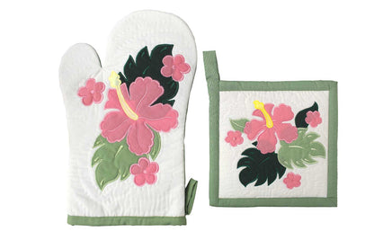 Quilted Bundle Potholder / Oven Mitt - Green/Pink