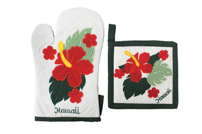 Quilted Bundle Potholder / Oven Mitt - Hunter/Red