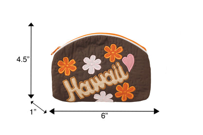 Quilted Cosmetic Pouch Large - Brown/Orange