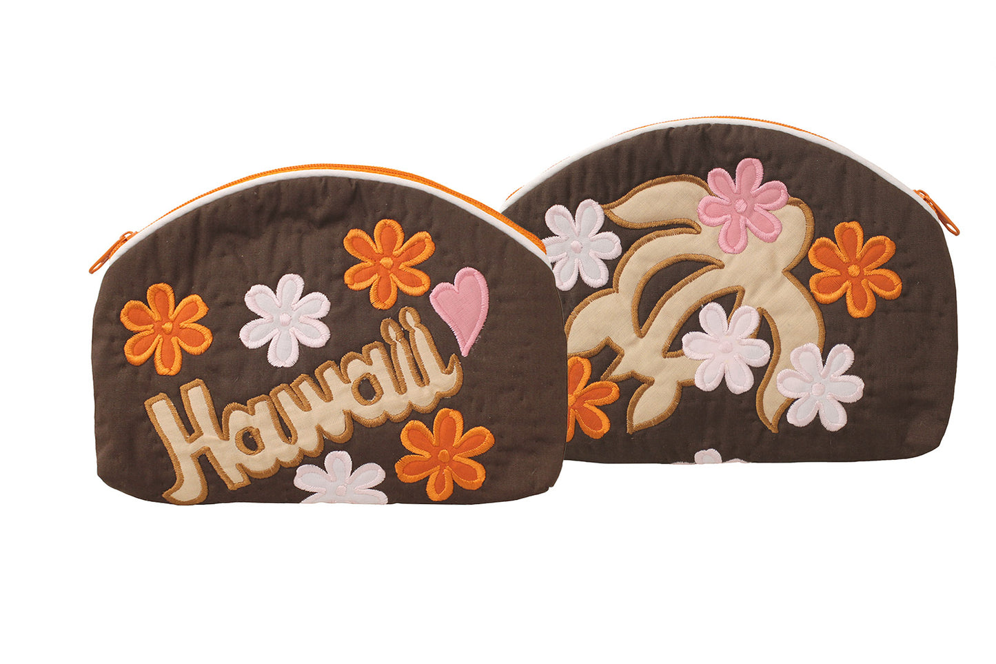 Quilted Cosmetic Pouch Large - Brown/Orange