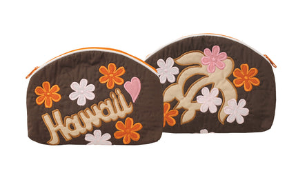 Quilted Cosmetic Pouch Large - Brown/Orange