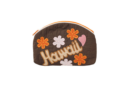 Quilted Cosmetic Pouch Large - Brown/Orange