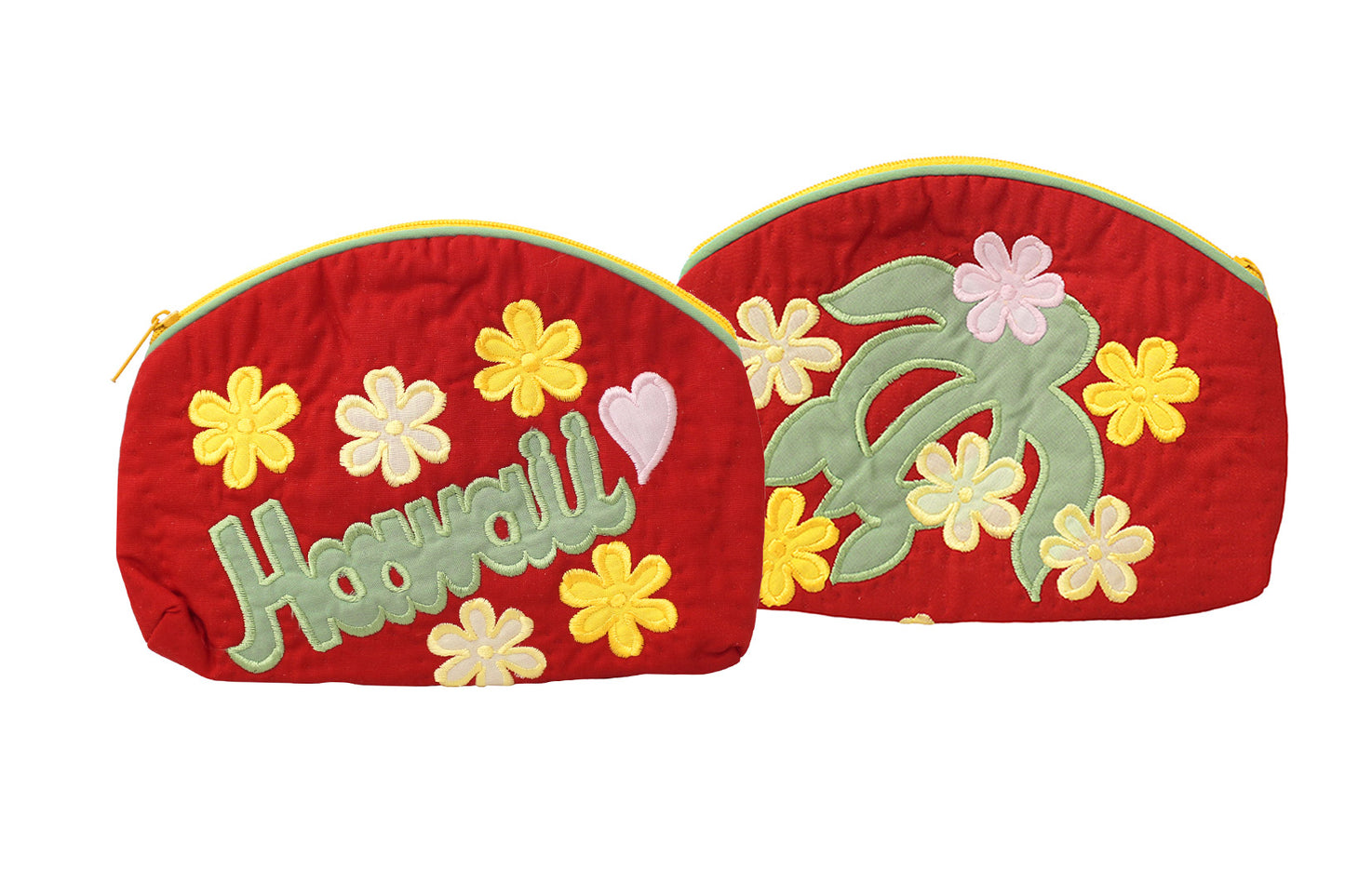 Quilted Cosmetic Pouch Large - Red/Yellow