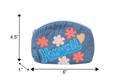 Quilted Cosmetic Pouch Large - Blue/Pink
