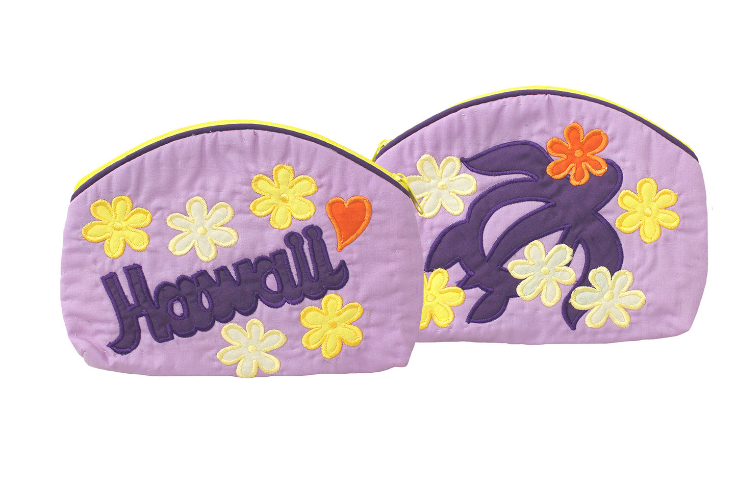 Quilted Cosmetic Pouch Large - Purple/Yellow
