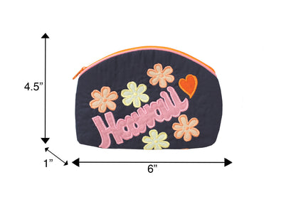 Quilted Cosmetic Pouch Large - Navy/Orange