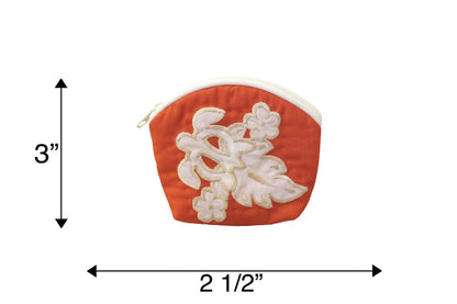Quilted Coin Pouch - Orange/White