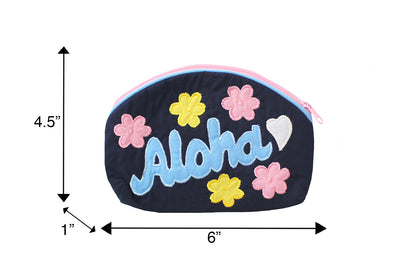 Quilted Cosmetic Pouch Large - Navy/Pink