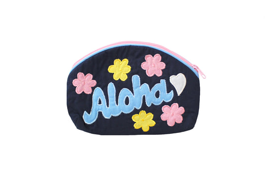 Quilted Cosmetic Pouch Large - Navy/Pink
