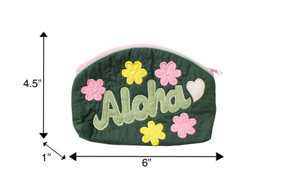 Quilted Cosmetic Pouch Large - Hunter/Pink