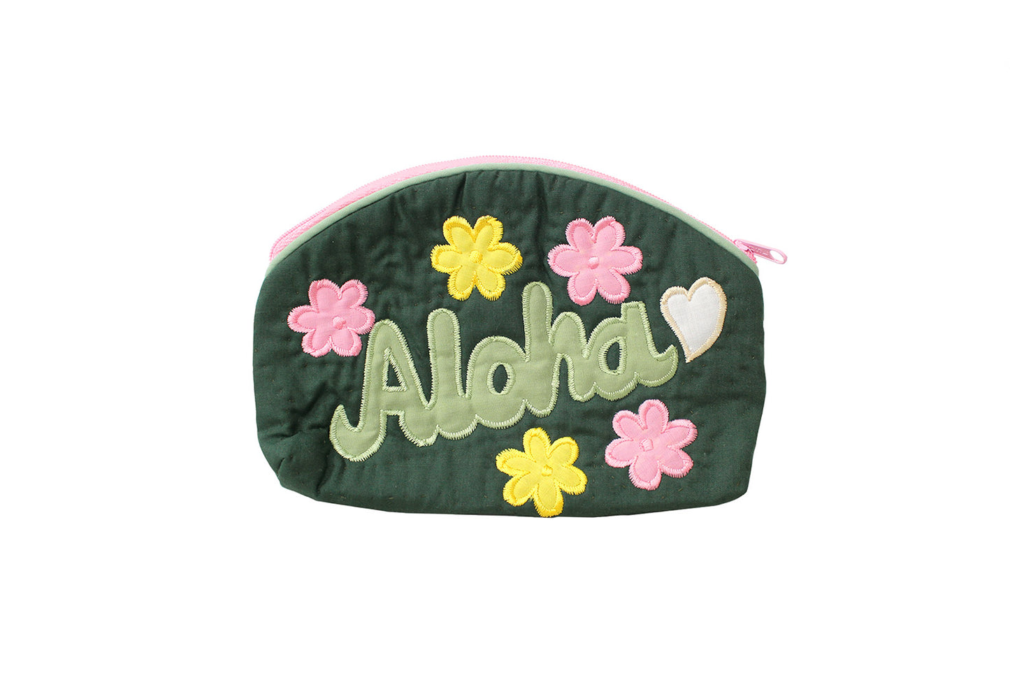 Quilted Cosmetic Pouch Large - Hunter/Pink
