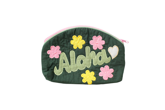 Quilted Cosmetic Pouch Large - Hunter/Pink