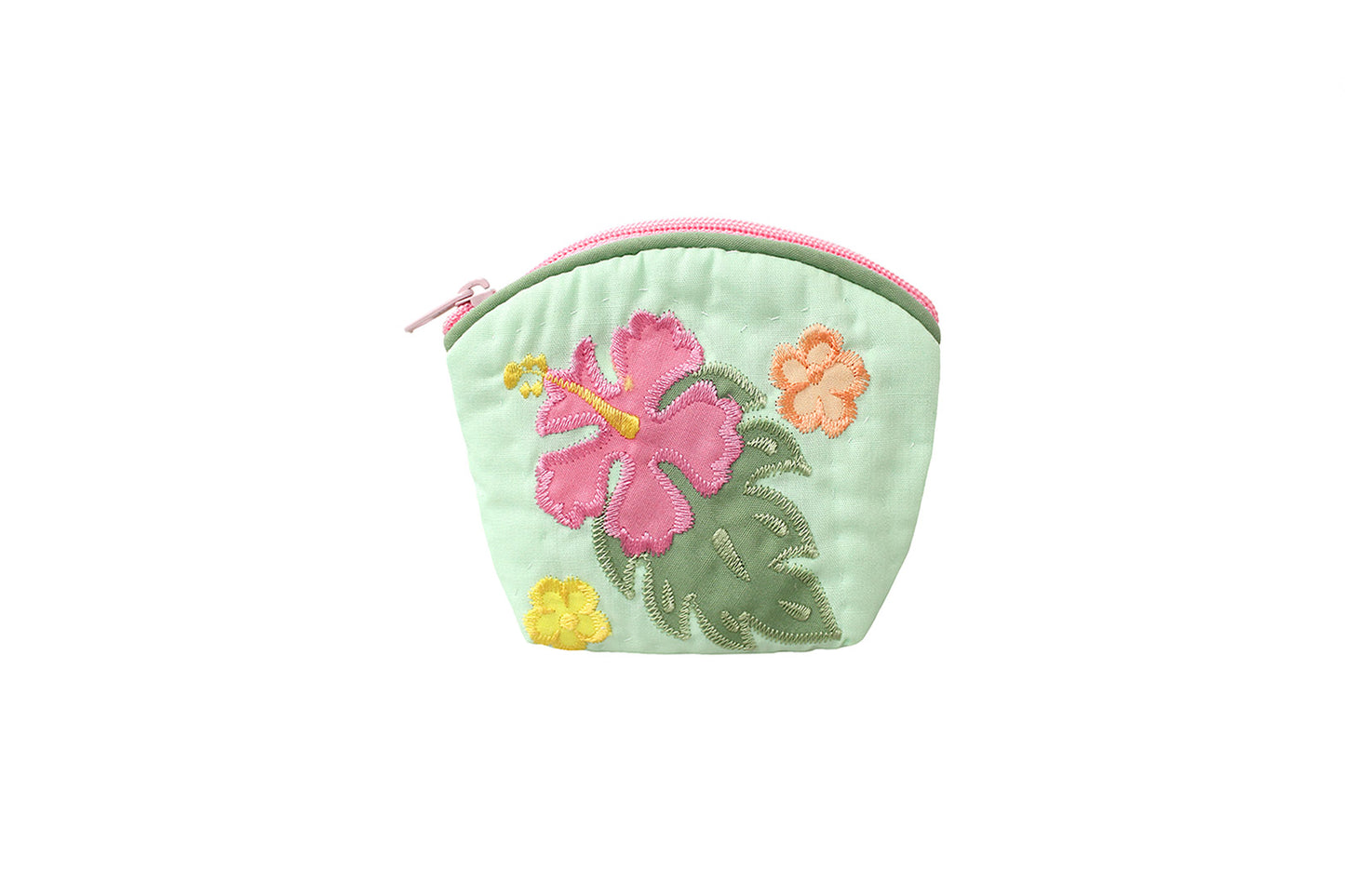 Quilted Coin Pouch - Sage/Pink