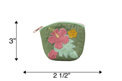 Quilted Coin Pouch - Green/Pink