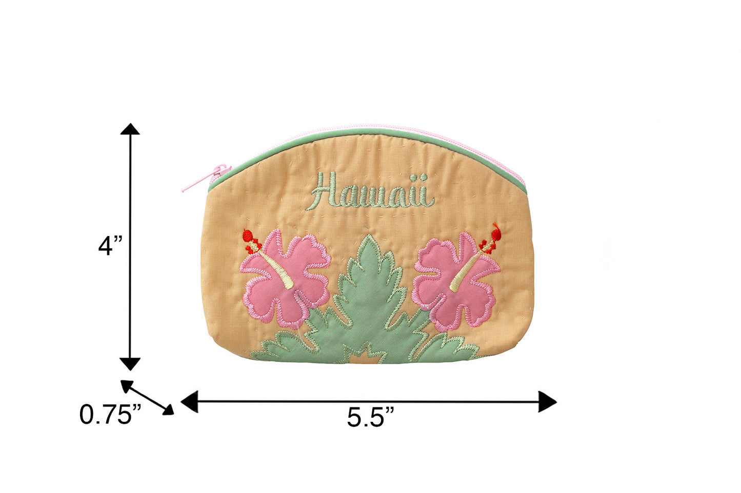 Quilted Cosmetic Pouch Small - Tan/Pink