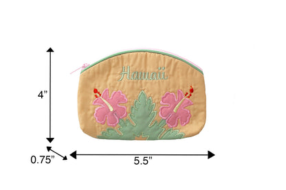 Quilted Cosmetic Pouch Small - Tan/Pink