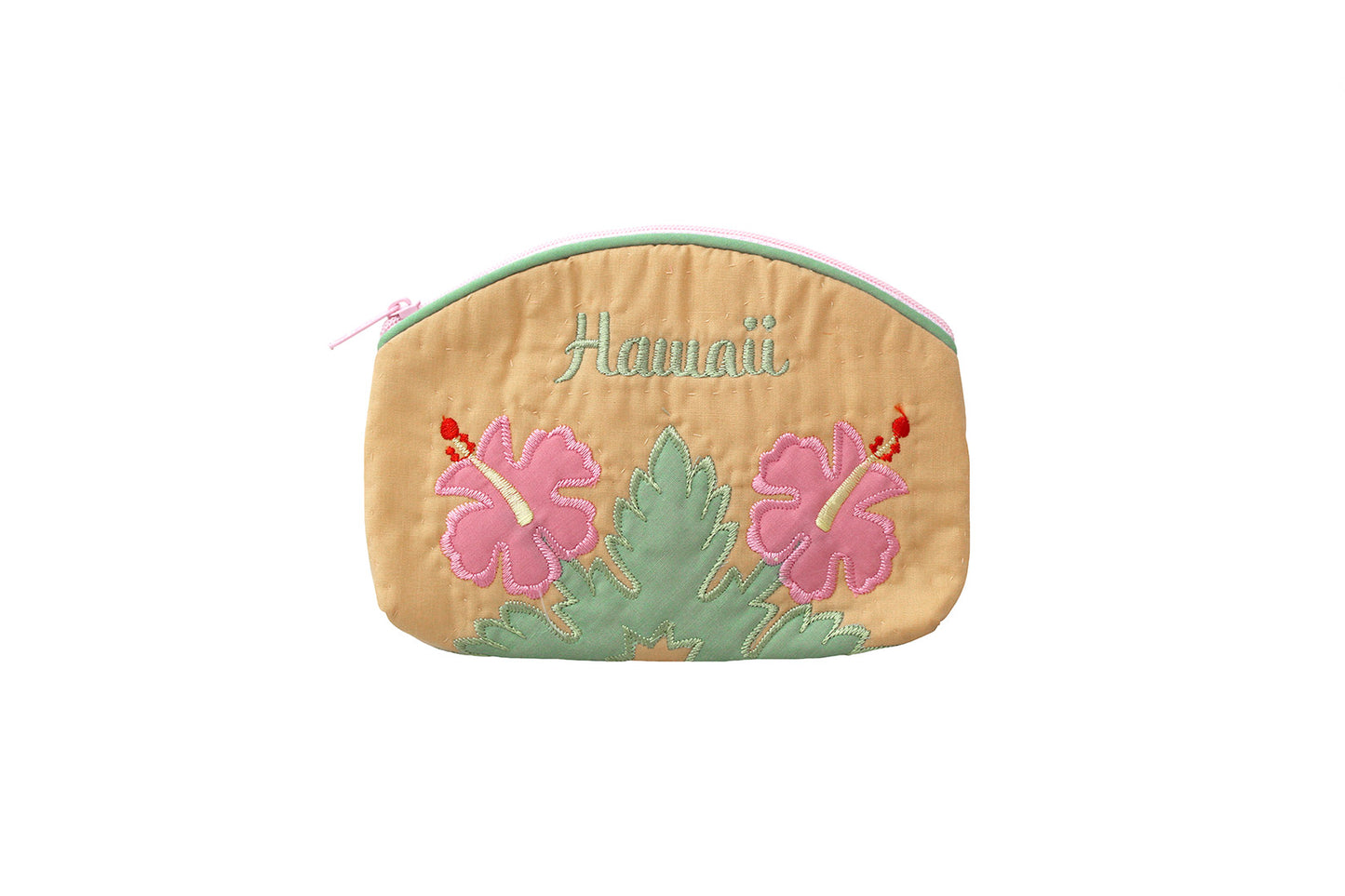 Quilted Cosmetic Pouch Small - Tan/Pink