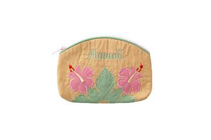 Quilted Cosmetic Pouch Small - Tan/Pink