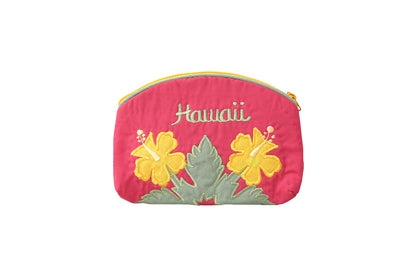 Quilted Cosmetic Pouch Small - Bright Pink/Yellow