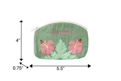 Quilted Cosmetic Pouch Small - Green/Pink