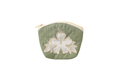 Quilted Coin Pouch - Green/White