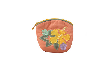 Quilted Coin Pouch - Coral/Green