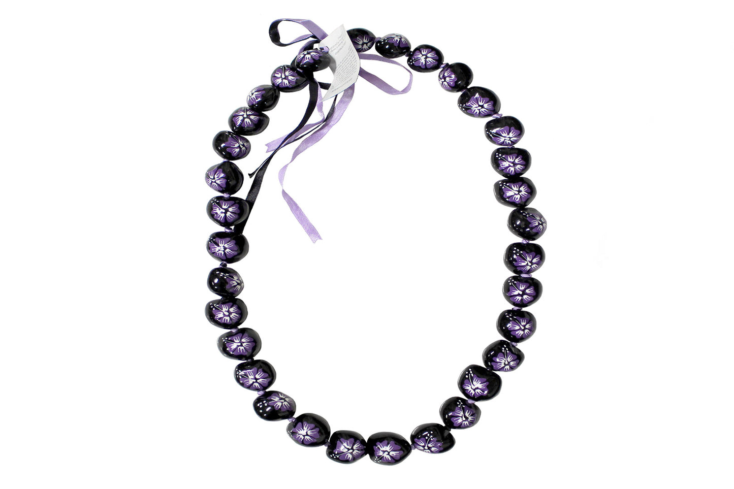 Flower Kukui Nuts Lei- Black/Purple