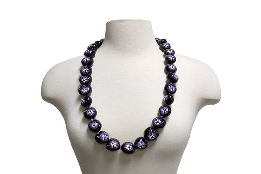 Flower Kukui Nuts Lei- Black/Purple