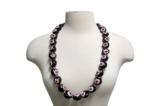 Flower Kukui Nuts Lei- Black/Pink