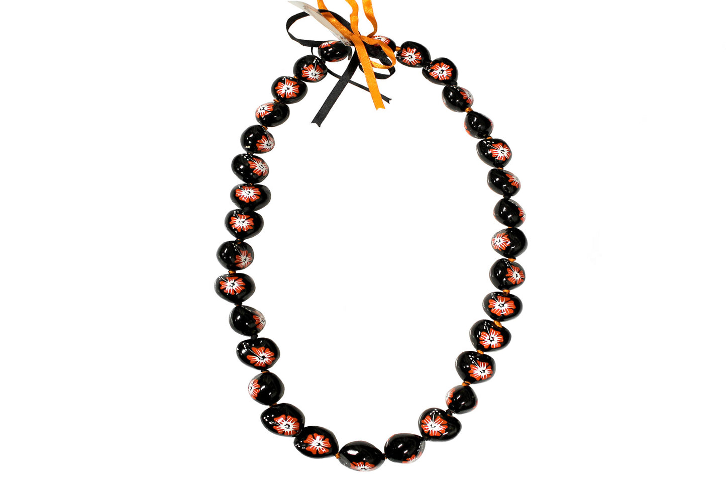 Flower Kukui Nuts Lei- Black/Orange