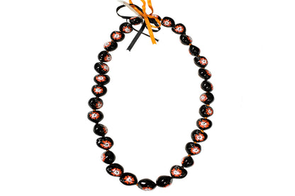 Flower Kukui Nuts Lei- Black/Orange