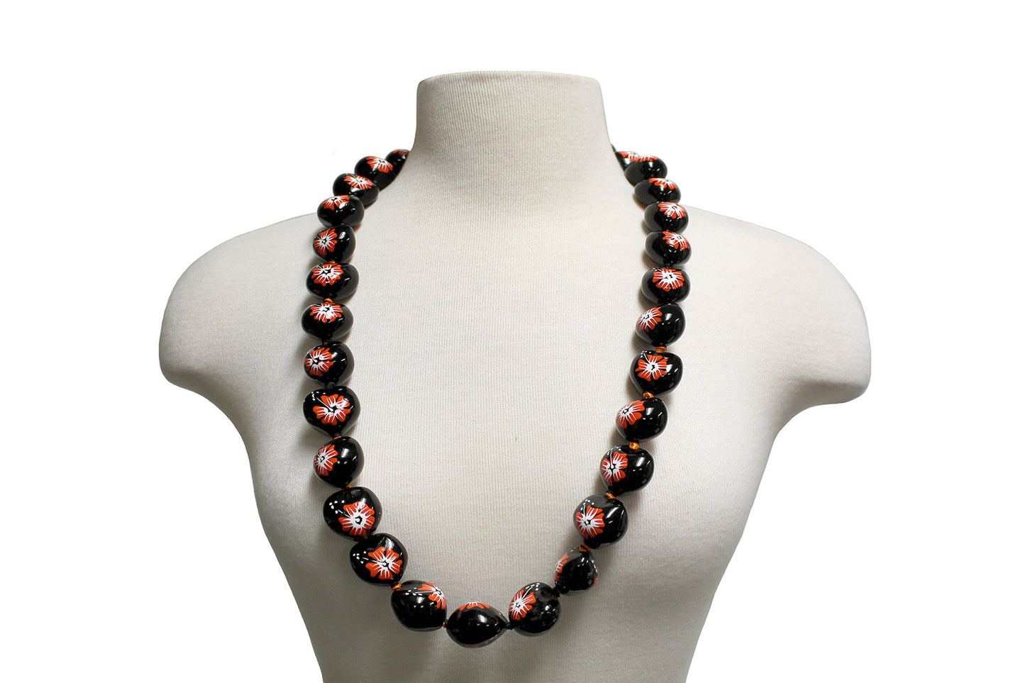 Flower Kukui Nuts Lei- Black/Orange