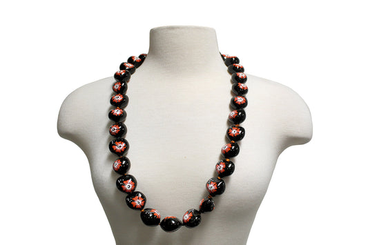 Flower Kukui Nuts Lei- Black/Orange