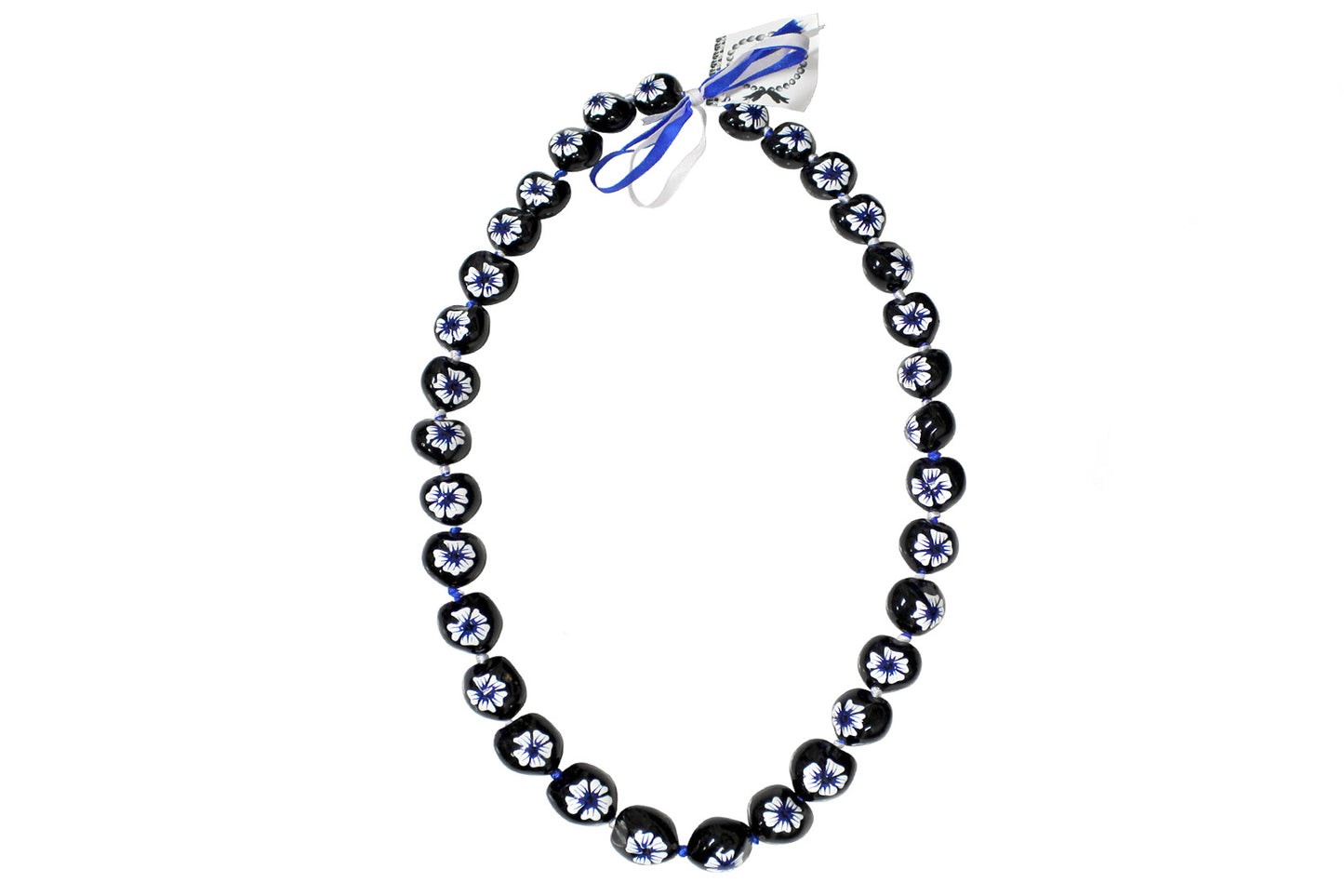 Flower Kukui Nuts Lei- Black/Navy