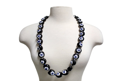 Flower Kukui Nuts Lei- Black/Navy