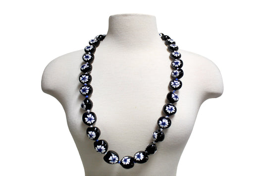 Flower Kukui Nuts Lei- Black/Navy