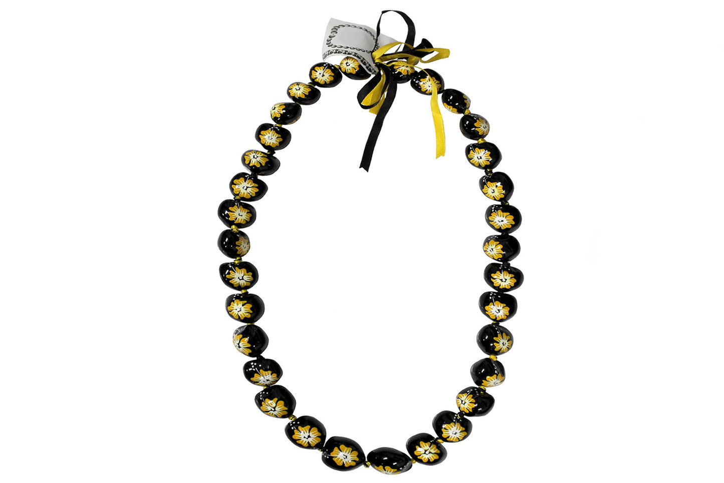 Flower Kukui Nuts Lei- Black/Yellow